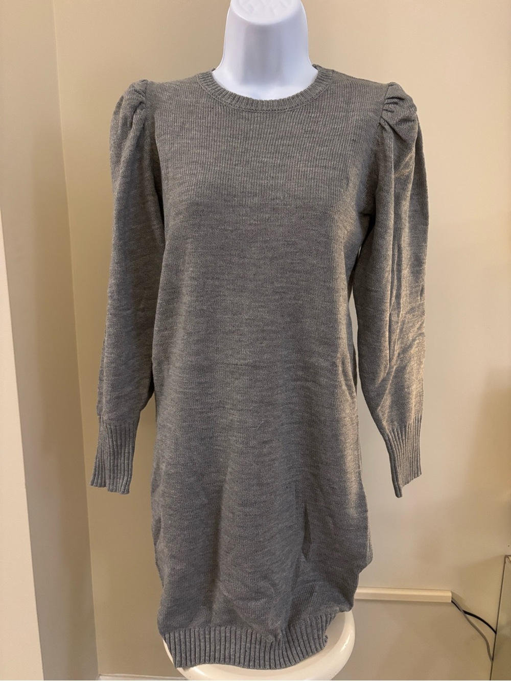 Lily Rose Gray Long-Sleeve Puff-Shoulder Knit Dress